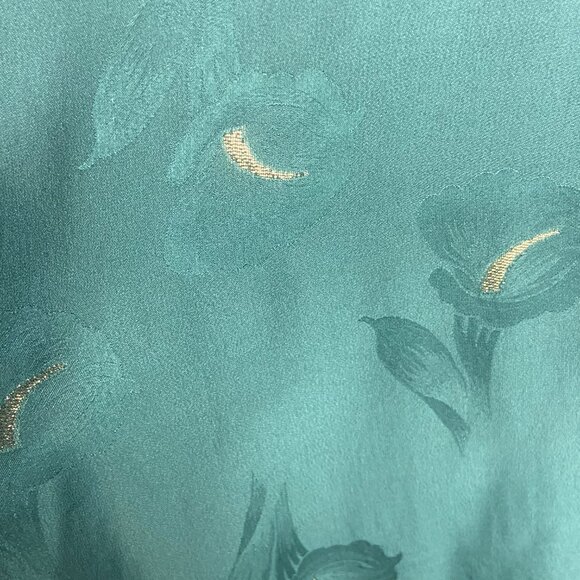 Vintage Abvien Size M Silk Bomber Jacket Green Metallic Gold Floral Full Zip 80s - Picture 6 of 8